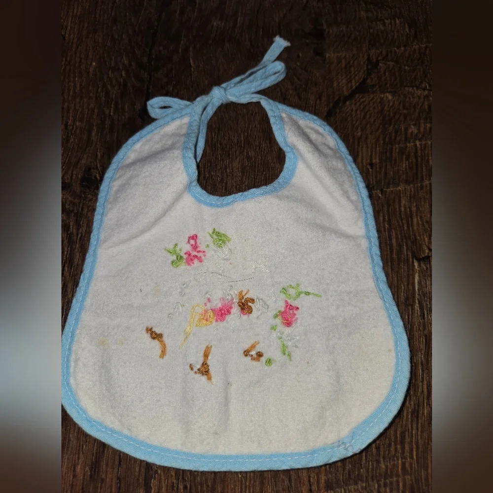 Vintage Floral Embroidered Baby Bib Set Of 2.